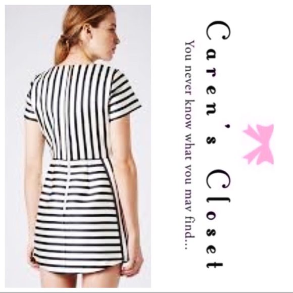 NWOT Top Shop Navy & Cream Satin Stripe Mini Dress - Picture 2 of 8